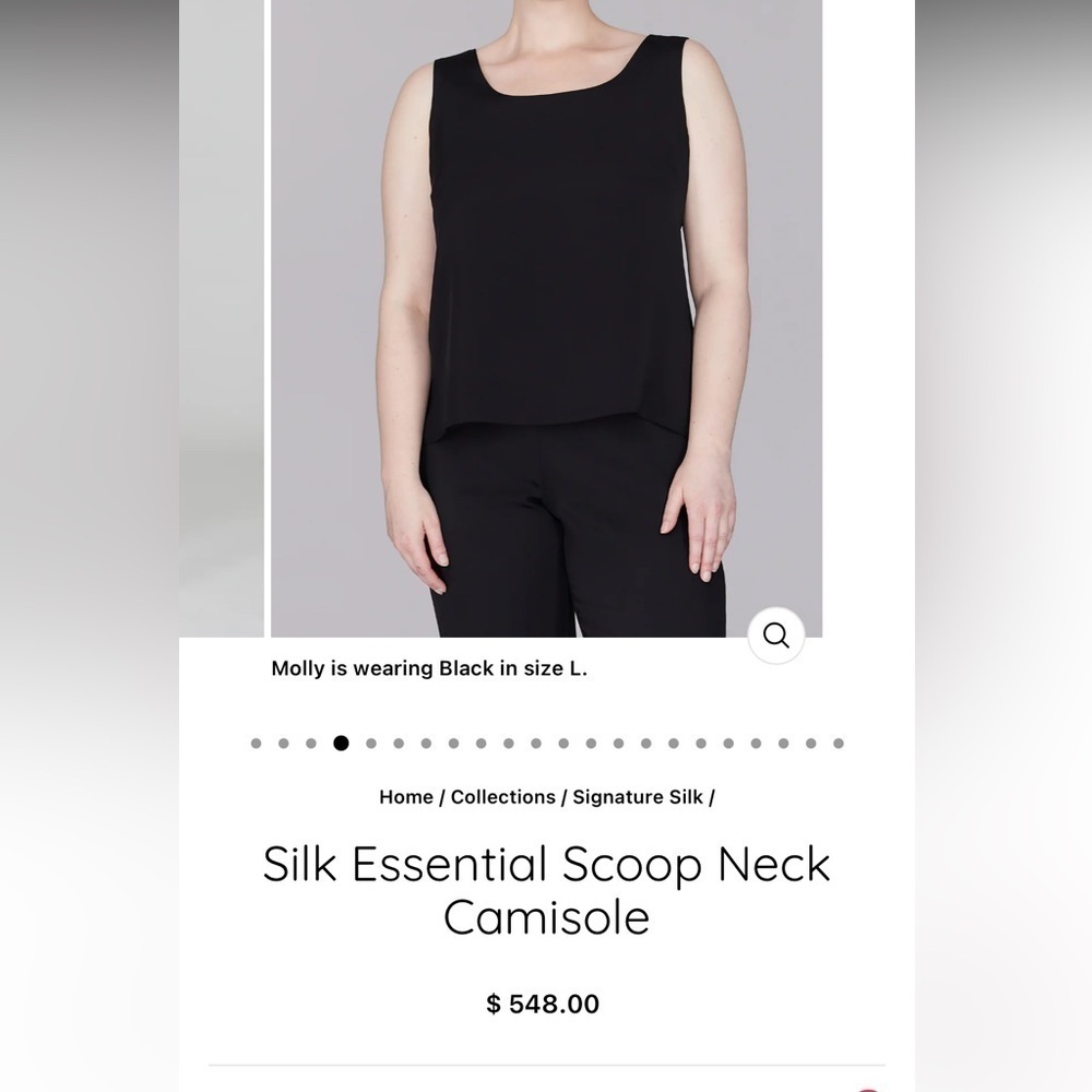 Emmelle 100% Silk Essential Tank. Size Small. Pristine Condition.